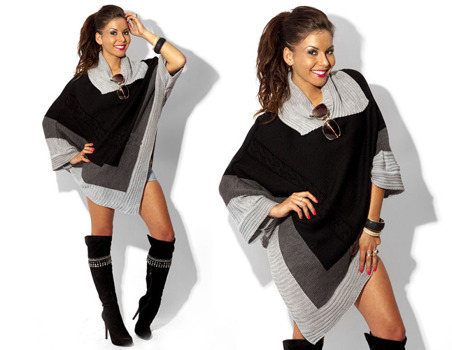 Black Asymmetrical Knitted Poncho - One size