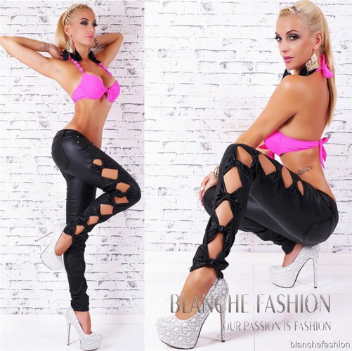Ladies Sexy Leather Pants with open sides and bows